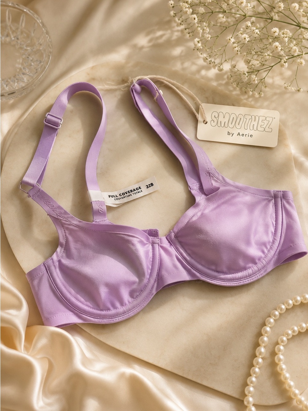 Aerie SMOOTHEZ Lavender Full Coverage Bra NWT 32B Soft Lilac - Picture 1 of 3
